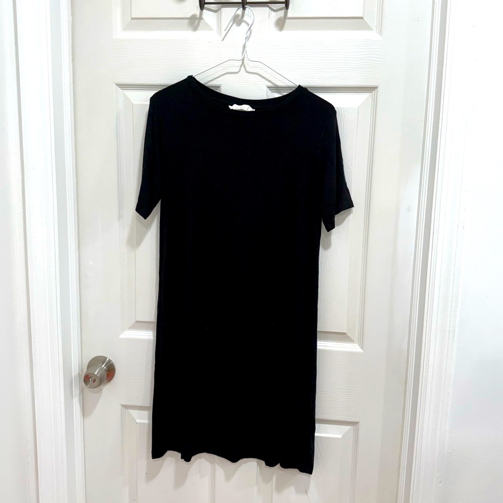 H&M Black Ribbed Short Sleeve T-Shirt Dress - Size S